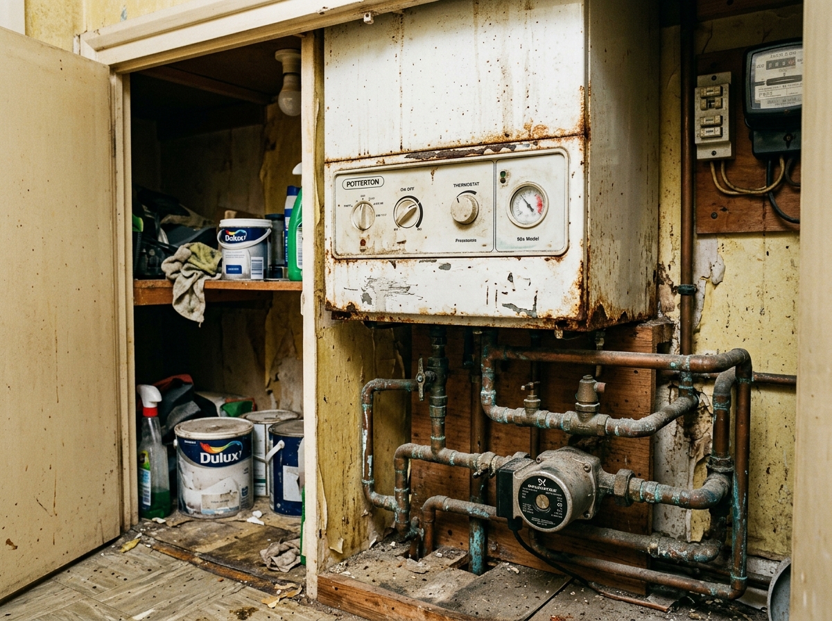 Before: Corroded outdated 1990s boiler